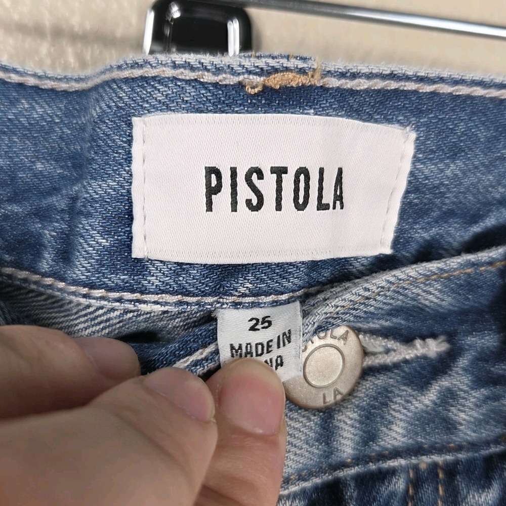 Pistola‎ Alice Denim Midi Skirt Women Size 25 Light High Rise Front Slit Raw Hem - Picture 4 of 10